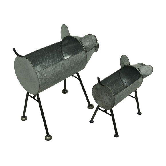 Galvanized Metal Set of 2 Indoor/Outdoor Pig Planter Sculptures - Picture 2 of 3
